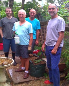 At the end of the morning: L to R: Xavier, Norman, Colin, Charles and potato sacks