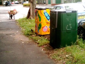 Compare the painted bin with its sister - what it used to look like . . .