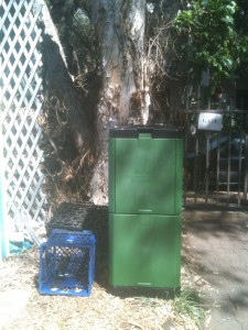 New 200 litre compost bin - a bit (~ 100mm) wider than a milk crate